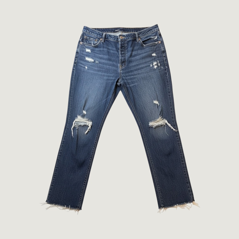 Old Navy Jeans Womens 16 Slouchy Straight Blue Distressed Raw Hem Zuri 733967-00